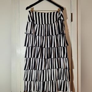 Black and White Striped Tiered Skirt